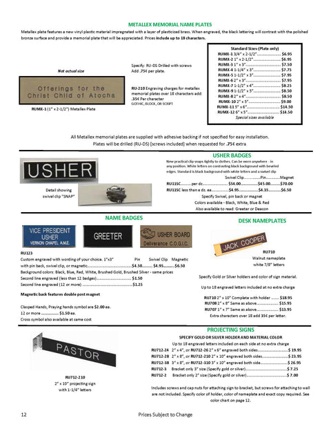Memorial Plates and engraving Plates