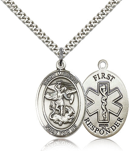 First Responders St Michael Sterling Silver Pendant Necklace