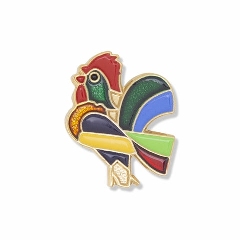 7/8 x 1/2 Inch Gold Enameled De Colores Rooster Lapel Pin