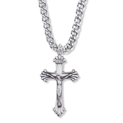 1-5/8 Inch Sterling Silver Antique Scroll Ends Crucifix Necklace