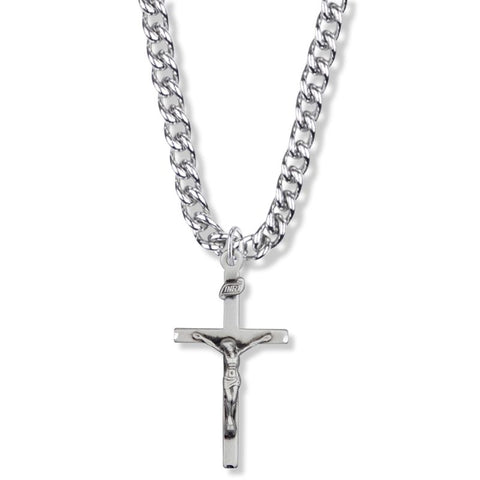 1-3/8 Inch Sterling Silver Straight Crucifix Necklace