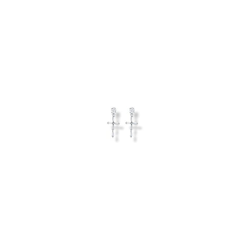 SJ8635SH----11/16 Inch Sterling Silver Crystal CZ Stone Cross Earrings