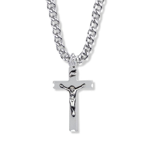 1-7/16 Inch Sterling Silver Engraved Crucifix Necklace